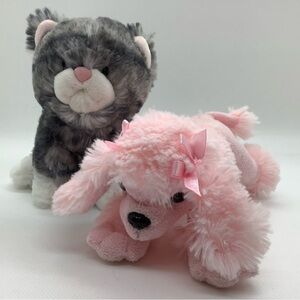 Gund Plush Callie Gray Cat and Unipak Plush Pink Poodle Stuffed Animal Lot of 2